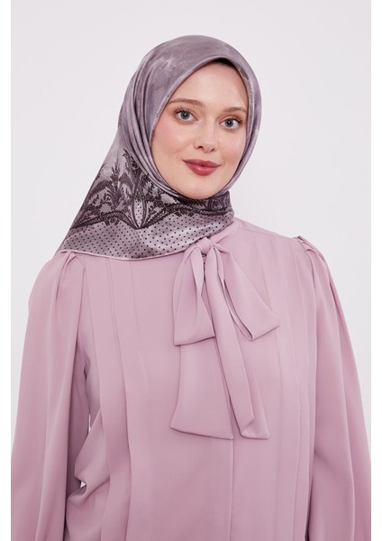 Lila Kenar Benekli Twill Ipek Eşarp modelleri
