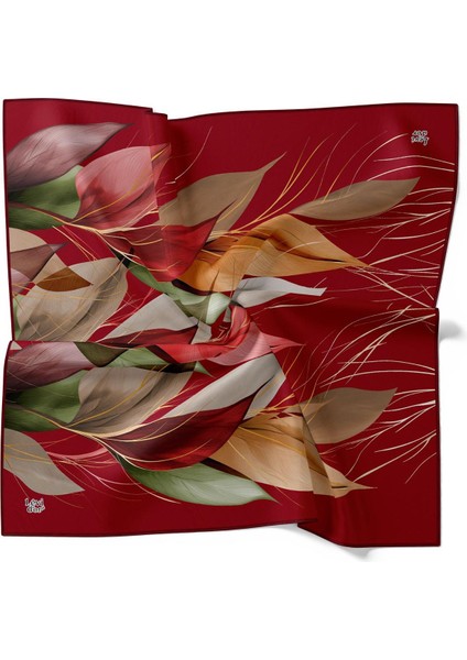 Bordo Ince Yaprak Desen Twill Ipek Eşarp fırsatları