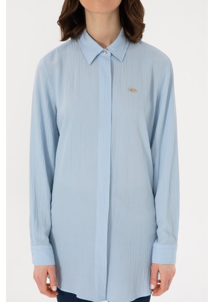 Kadın Açık Mavi Gömlek Desenli 50283570-VR003