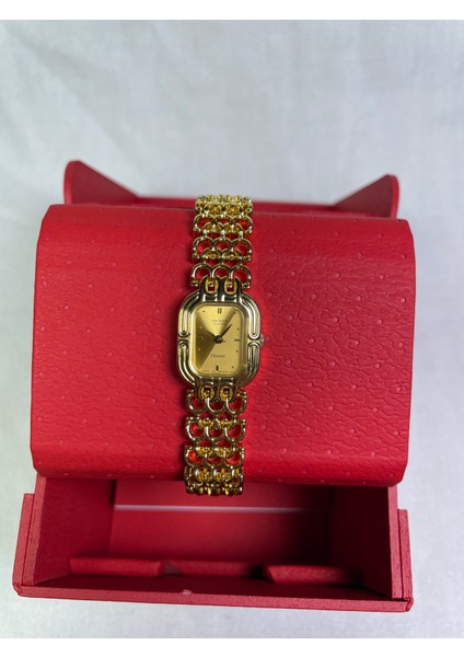 BS902025102A Retro Model Kare Kasa Zincirli Kordon Gold Kadın Kol Saati