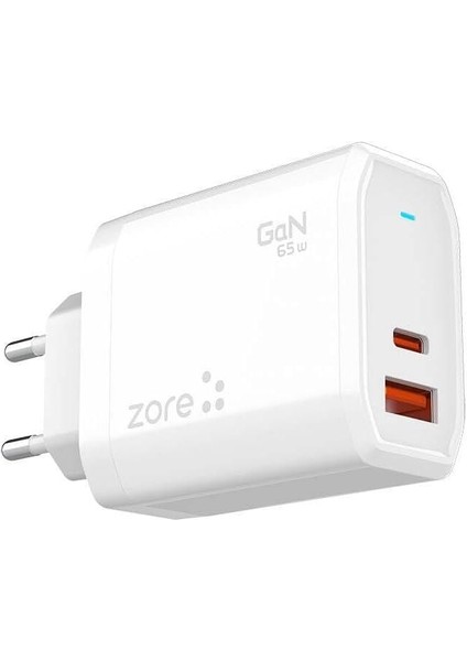 Always-01 Gan Tech Type-C Pd4.0 Usb-A Qc3.0 Hızlı Şarj Özellikli Seyahat Şarj Başlığı 65W Beyaz