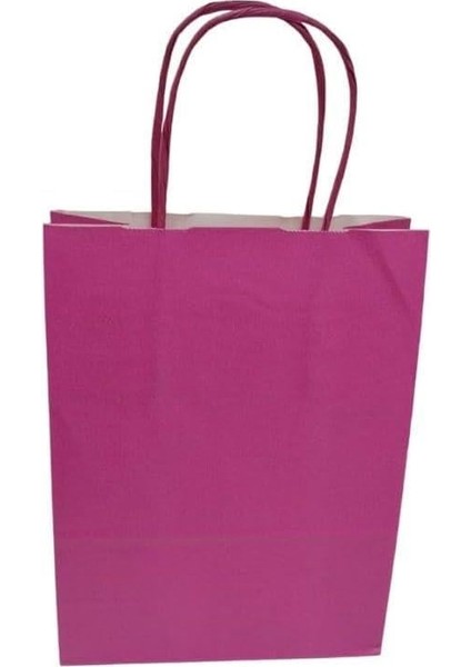 Saplı Kâğıt Torba Çanta Kraft Torba Kağıt Çanta Pembe 18X8X24 cm (25 Adet)