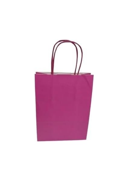 Saplı Kâğıt Torba Çanta Kraft Torba Kağıt Çanta Pembe 18X8X24 cm (25 Adet)
