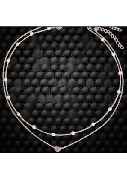 Kadınlar ve Gençler Için Gümüş Renkli Inci Sıralı Kalpli Kolye Seti 2'li fiyatları