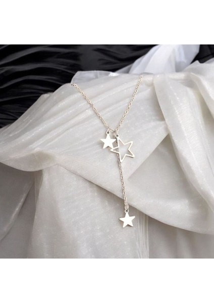 Kadın , Genç Yıldız Detaylı Gümüş Zincir Kolye