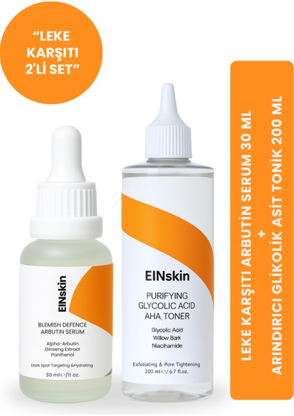 Glikolik Asit Aha Arındırıcı Tonik +Leke Giderici Arbutin Serum - Cilt Bakım Seti