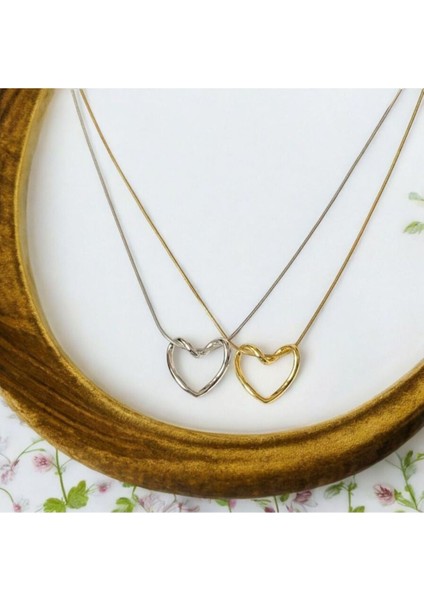 Kadınlar Için Gümüş ve Altın Renk Kalpli Düğüm Kolye 2 Adet modelleri