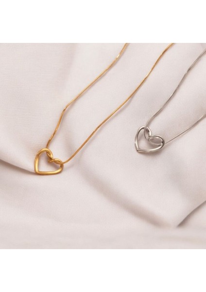 Kadınlar Için Gümüş ve Altın Renk Kalpli Düğüm Kolye 2 Adet fırsatları