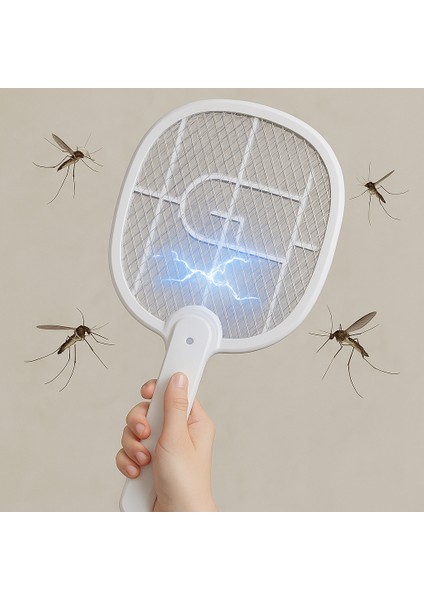 Taşınabilir Sinek Öldürücü Mor Işık Tenis Raketi 21CM x 26CM Şarjlı Dekoratif Yatak Odası, Çocuk Odası, Bebek Odası Sinek Kovucu USB Şarjlı USB-016