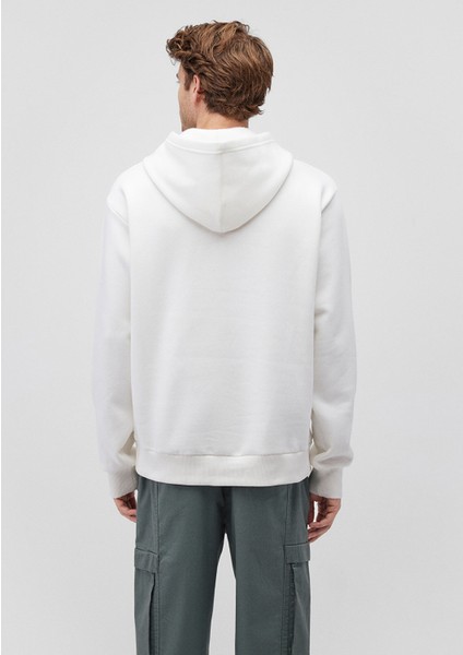 Kapüşonlu Beyaz Basic Sweatshirt 0S10275-70057
