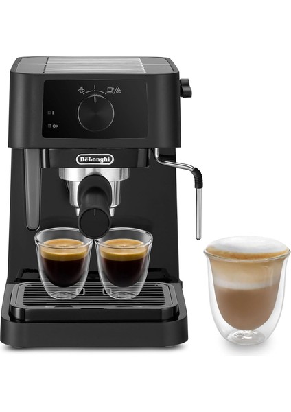Stilosa Ec 230.BK – Geleneksel Espresso Süzgeç Makinesi, Manuel Süt Köpürtücülü Espresso Makinesi, Espresso Tozu, 1 L Su Tankı, Siyah