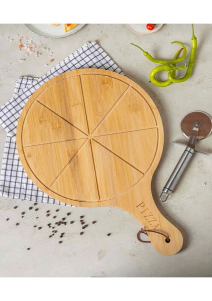 Bambu Pizza Sunum Tahtası Dilimli 29 cm