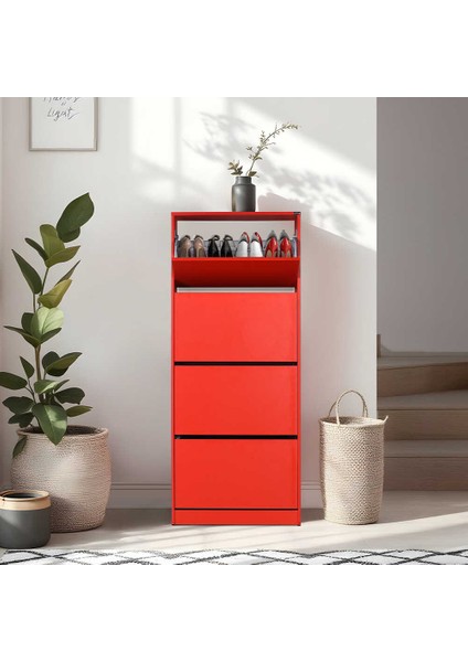 Adore Flat Duo 4 Katlı Geniş Ayakkabılık Dolabı - Kırmızı