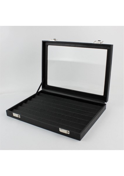 Camlı Deri Küpe Tablası Siyah 24X34