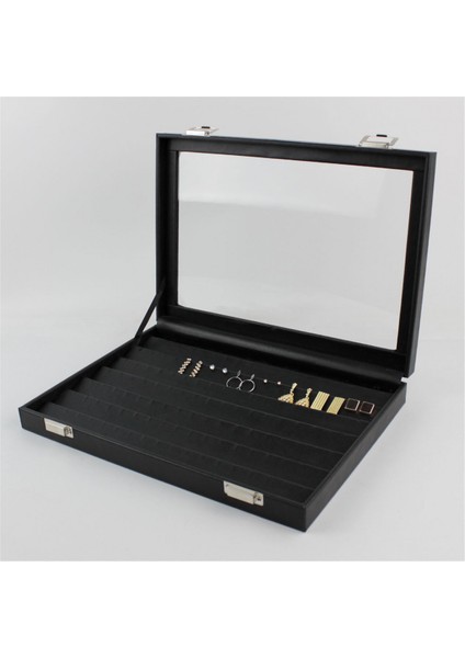 Camlı Deri Küpe Tablası Siyah 24X34 fiyatları