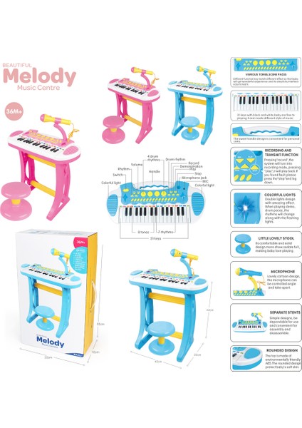 Mikrofonlu 24 Tuşlu Mp3 Çalar Mini Piyano