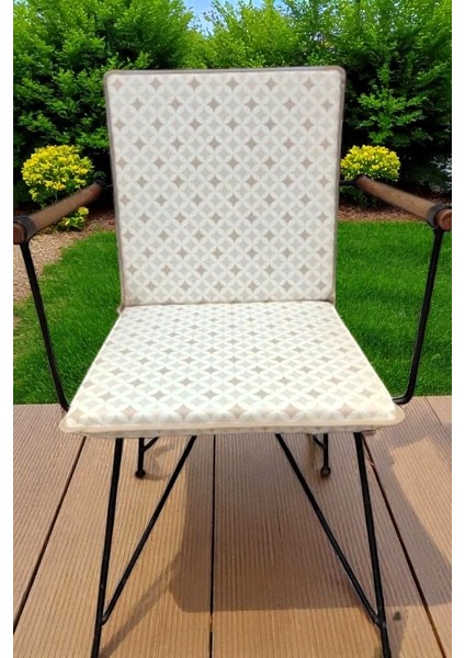 Duck Kumaş Bej Geometrik Desenli Sırtlı Sandalye Minderi