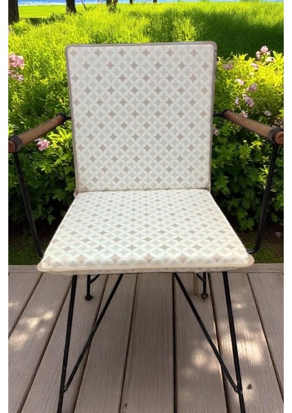 Duck Kumaş Bej Geometrik Desenli Sırtlı Sandalye Minderi modelleri