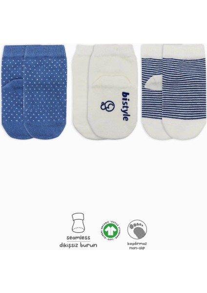 Bistyle Puanlı Kaymaz Penye Soket Çorap 3'lü BS10108 Indigo