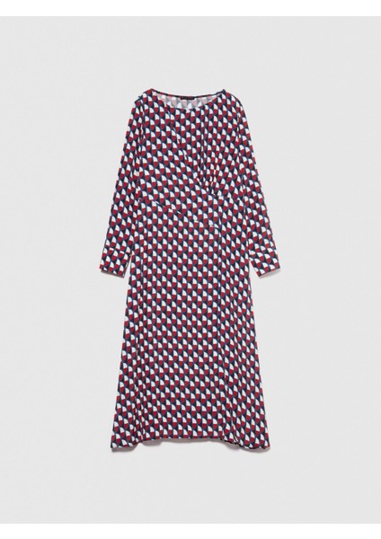 Sisley %100 Viskoz Tamamı Desenli Dik Yaka Uzun Kollu Elbise Kadın Mavi Elbise - 324P4UVWLV05F fırsatları