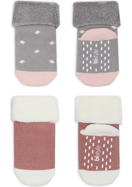 Bistyle Puanlı Kaymaz Havlu Soket Çorap 2'li BS10502 Gri Pudra fiyatları