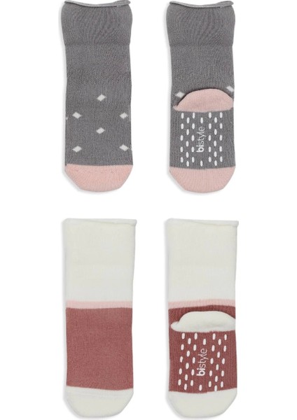 Bistyle Puanlı Kaymaz Havlu Soket Çorap 2'li BS10502 Gri Pudra modelleri