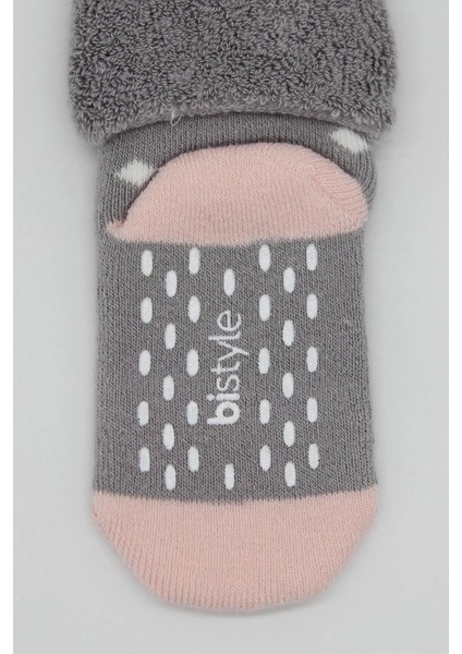 Bistyle Puanlı Kaymaz Havlu Soket Çorap 2'li BS10502 Gri Pudra indirimleri