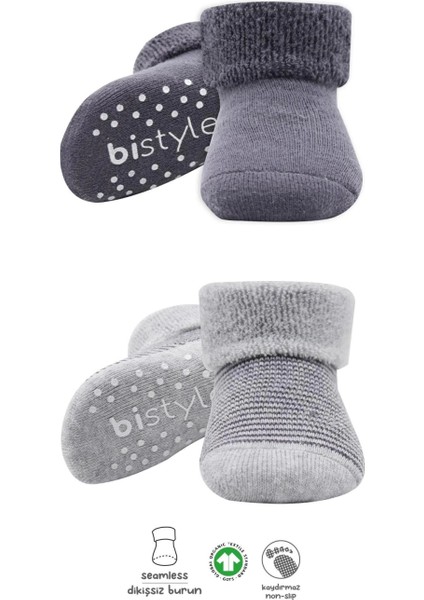 Bistyle Çemberli Kaymaz Havlu Soket Çorap 2'li BS10503 Gri-Antrasit
