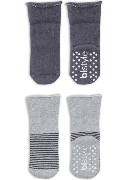 Bistyle Çemberli Kaymaz Havlu Soket Çorap 2'li BS10503 Gri-Antrasit modelleri