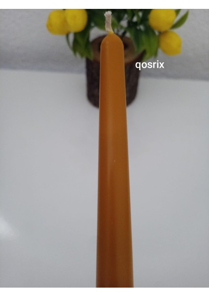 Hardal Sarısı Şamdan Soya Mumu Doğal Vanilya Kokulu Uzun Çubuk Konik Mum Dekoratif 1 Adet