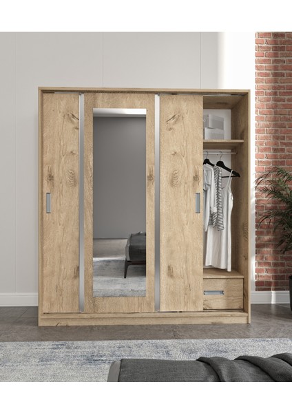 Luna Lefkas 3 Kapaklı 2 Çekmeceli Aynalı Sürgülü Dolap fiyatları