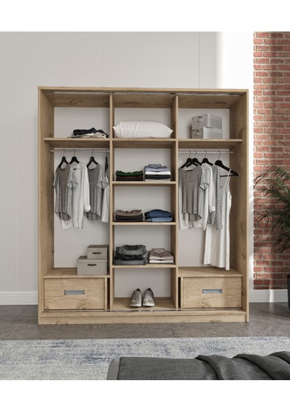 Luna Lefkas 3 Kapaklı 2 Çekmeceli Aynalı Sürgülü Dolap fırsatları