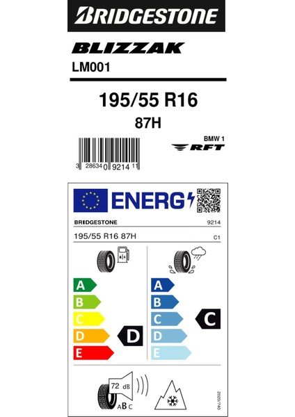195/55 R16 87H Rft LM001 * Binek Oto Kış Lastiği (Üretim Yılı:2024)