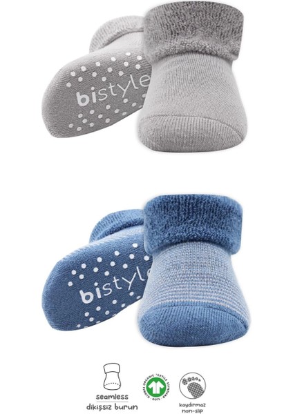 Bistyle Çemberli Kaymaz Havlu Soket Çorap 2'li BS10503 Indigo Gri