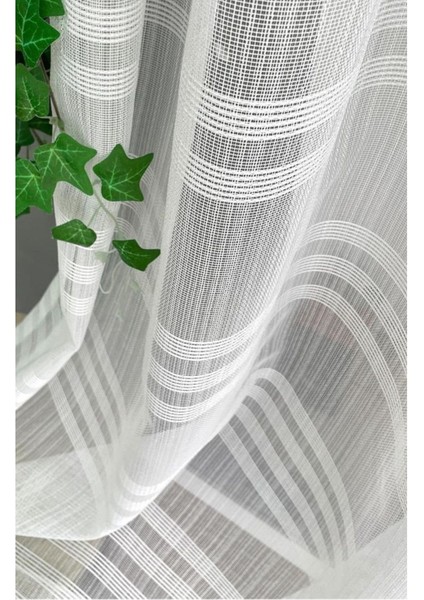 Emes Tül Perde Keten Lüks Simli Kırık Beyaz Çizgili Desenli 280 x 230 cm Salon Kullanımı İçin modelleri