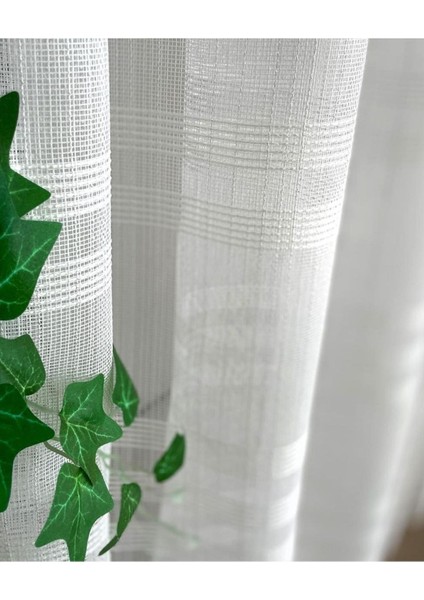 Emes Tül Perde Kırık Beyaz Simli Kumaşla Şık Çizgili Tasarım 320 x 210 cm Salon İçin fırsatları