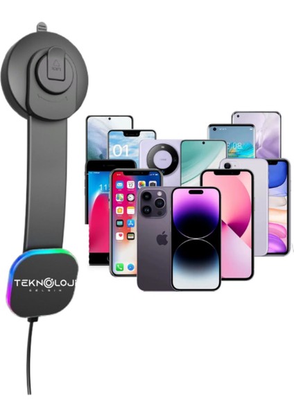 Magesafe Şarjlı Telefon Tutucu 15 Watt Rgb Araç Şarjı ve Tutucu 2in1 Mıknatıslı Kablosuz Universal