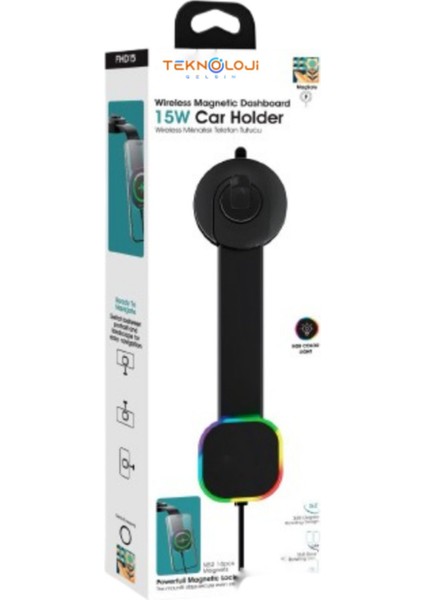 Magesafe Şarjlı Telefon Tutucu 15 Watt Rgb Araç Şarjı ve Tutucu 2in1 Mıknatıslı Kablosuz Universal