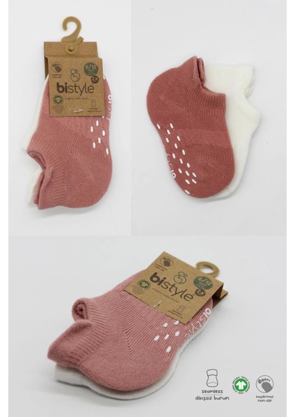Bistyle 2'li Sneakers Kaymaz Colours Penye Çorap BS20104 Ekru Pudra indirimleri