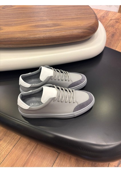 4253 Füme Süet Detaylı Hakiki Deri Erkek Sneakers - Erkek Spor Ayakkabı