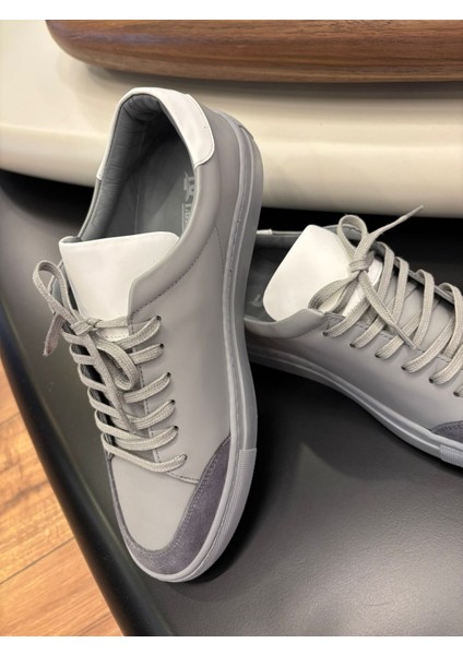 4253 Füme Süet Detaylı Hakiki Deri Erkek Sneakers - Erkek Spor Ayakkabı modelleri