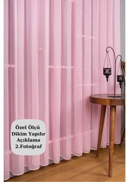 Tül Perde Pembe Pudra Kız Çoçuk Odası Bebek Mutfak Yatak Odası Düz Sade Tül Perde Sık Pileli
