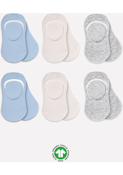 Bistyle 6'lı Silikonlu Babet Penye Çorap BS30101B Mavi Ekru Gri