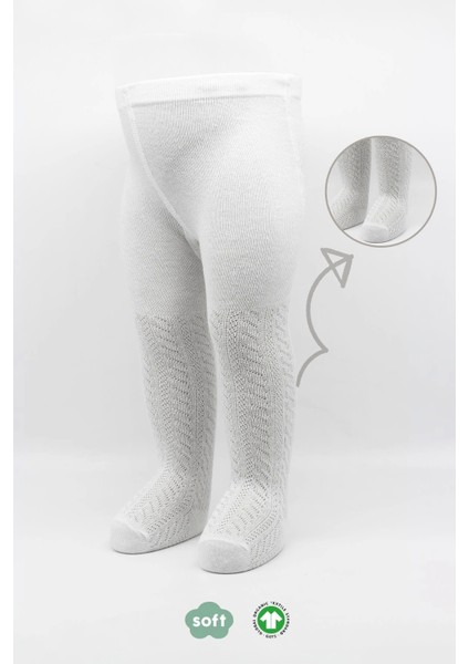 Bistyle Tekli Zikzak Kabartma Penye Külotlu Çorap BS50108 Beyaz