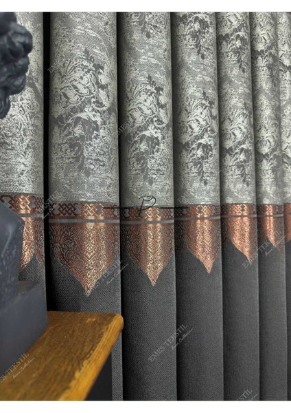 Fon Perde (Siyah-Bakır) Tac, Mahal Desen,1e3 Kat Sık Pile, Desenli Fon Perde fiyatları