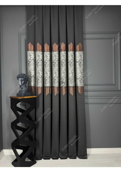 Fon Perde (Siyah-Bakır) Tac, Mahal Desen,1e3 Kat Sık Pile, Desenli Fon Perde fırsatları