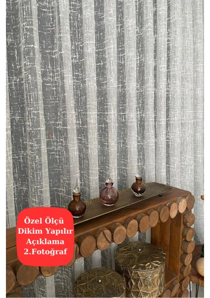 Ağır Gramajlı Çizgili Kareli Örme Desen Tül Perde Sık Pile