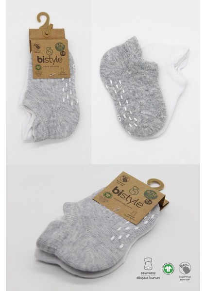 Bistyle 2'li Sneakers Kaymaz Basic Penye Çorap BS20103 Gri Beyaz indirimleri