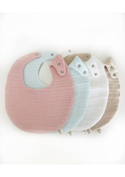 4'lü Oval %100 Pamuk Organik Müslin Bebek Mama Önlüğü / Yakalık / Salya Önlüğü