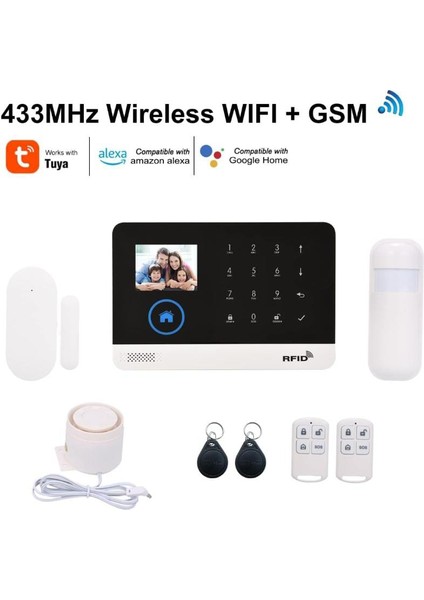 43 Hz Kablosuz Wıfı + Otomatik Arama Alarm Güvenlik Sistemi Ekran Kapı Sensörü Pır Hareket Sensörü Fon App Uzaktan Kumanda Alexa Home Ses Kontrolü Akıllı Ev